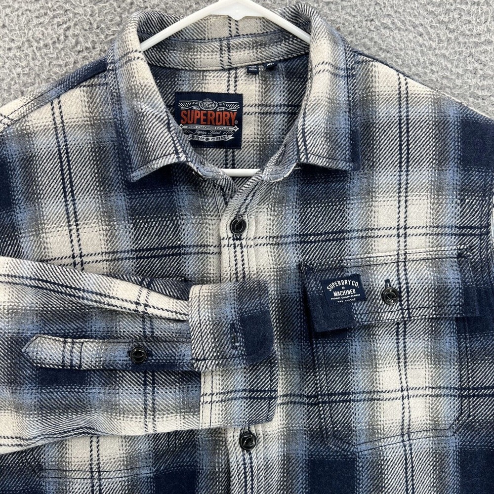 SUPERDRY Long Sleeve Fleece‎ Lined Plaid Over Shirt Jacket Schacket Men XL Heavy